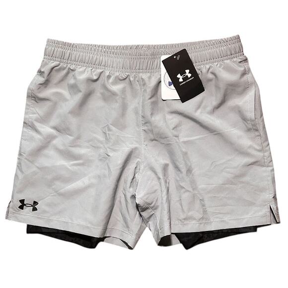 Under Armour 2 in 1 Loose Gray & Black Camo Running Training Shorts Youth XL - Picture 1 of 8